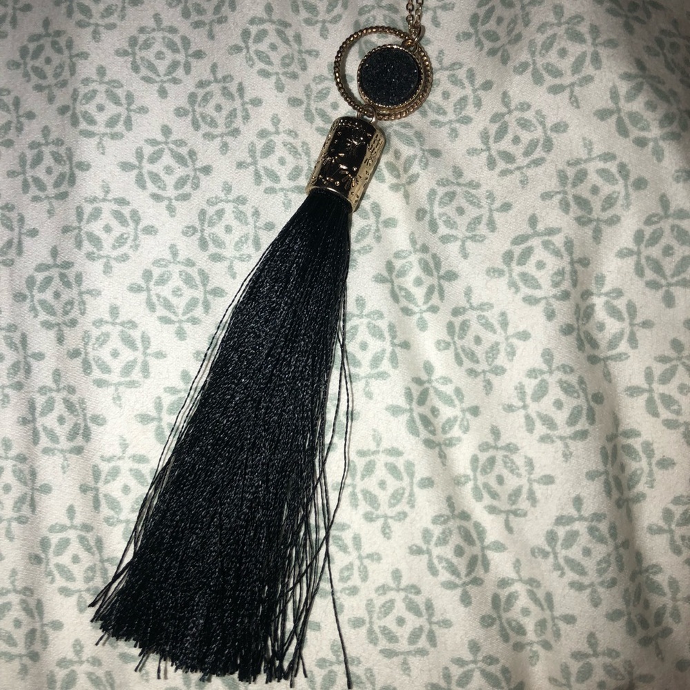 Black and gold tassel necklace